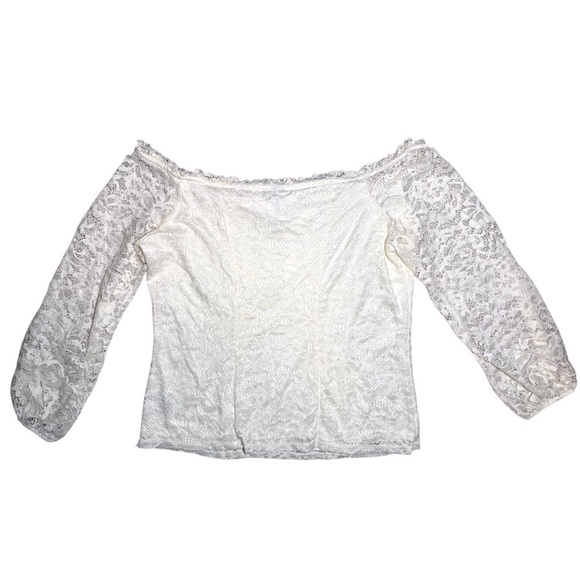 Torrid Stretch White Lace Off Shoulder Corset Seamed Long Sleeve Top NWT - Picture 6 of 11